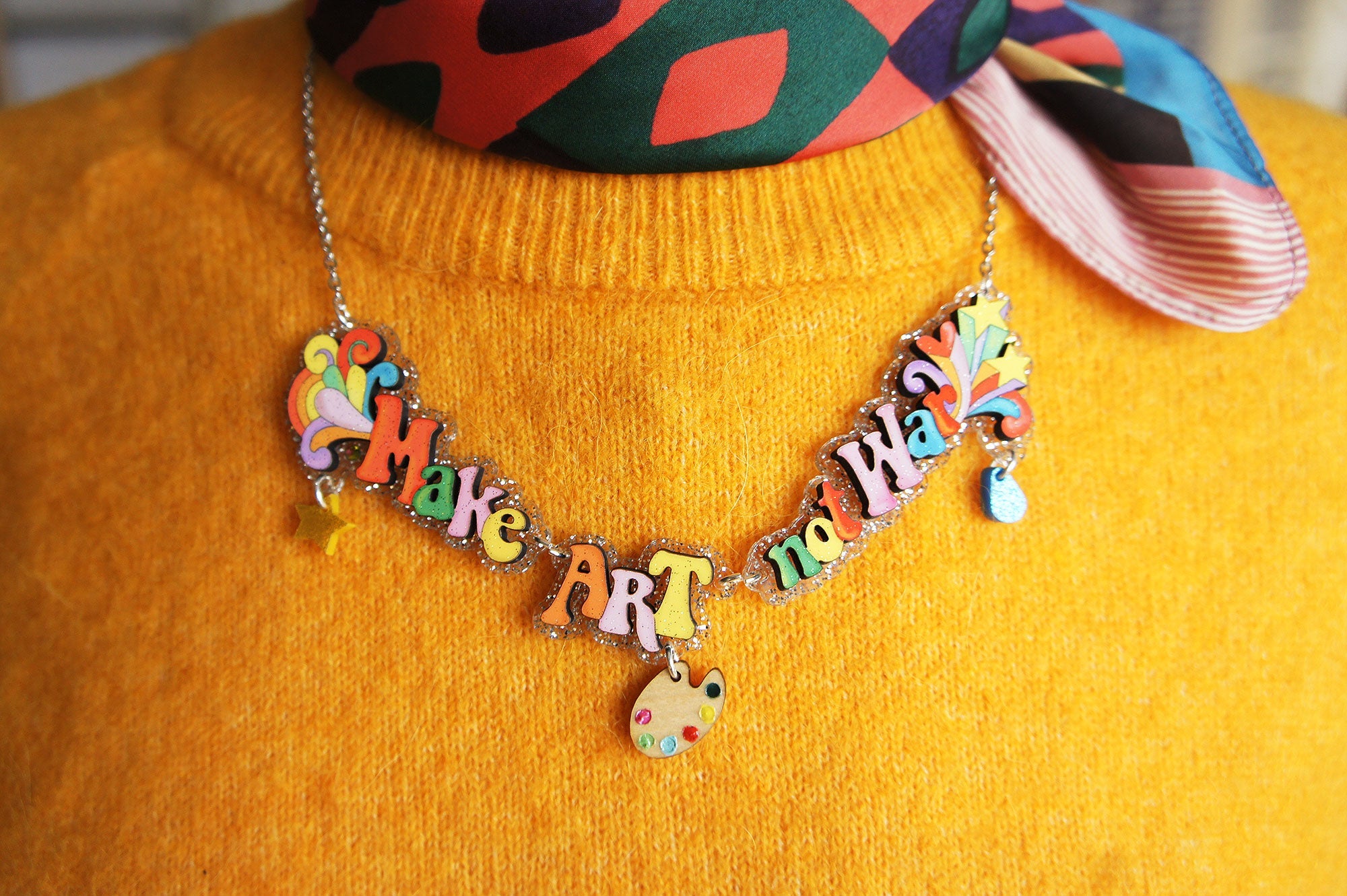 Make Crafts Not War Necklace by Laliblue – Retro Statement Necklace Vintage Inspired