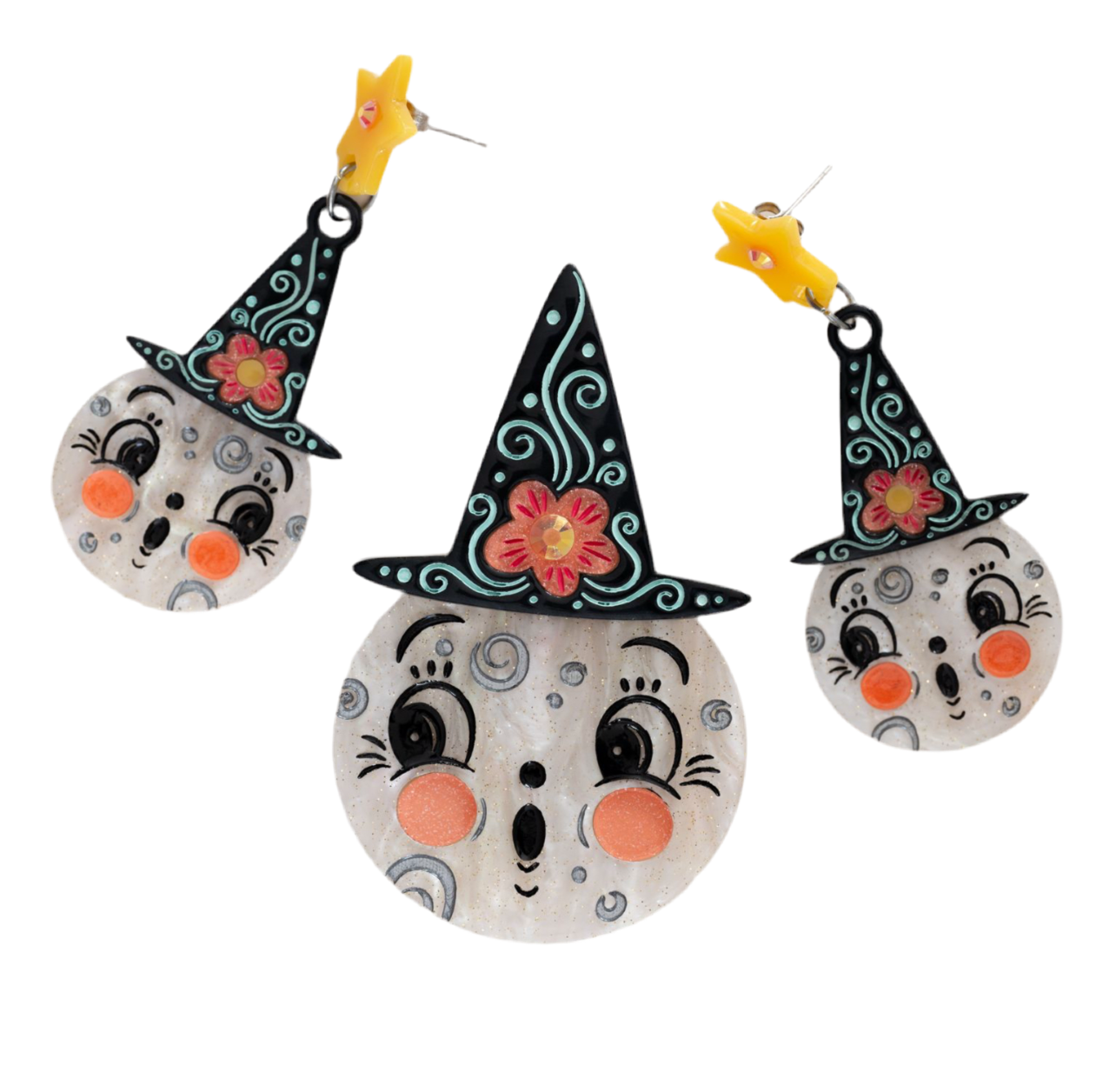 Bloomin' Luna Witch Brooch by Lipstick & Chrome — Floral Halloween Pin
