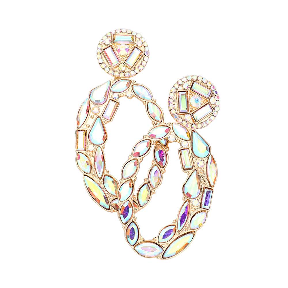 Marquise Round Rectangular Stone Cluster Evening Earrings