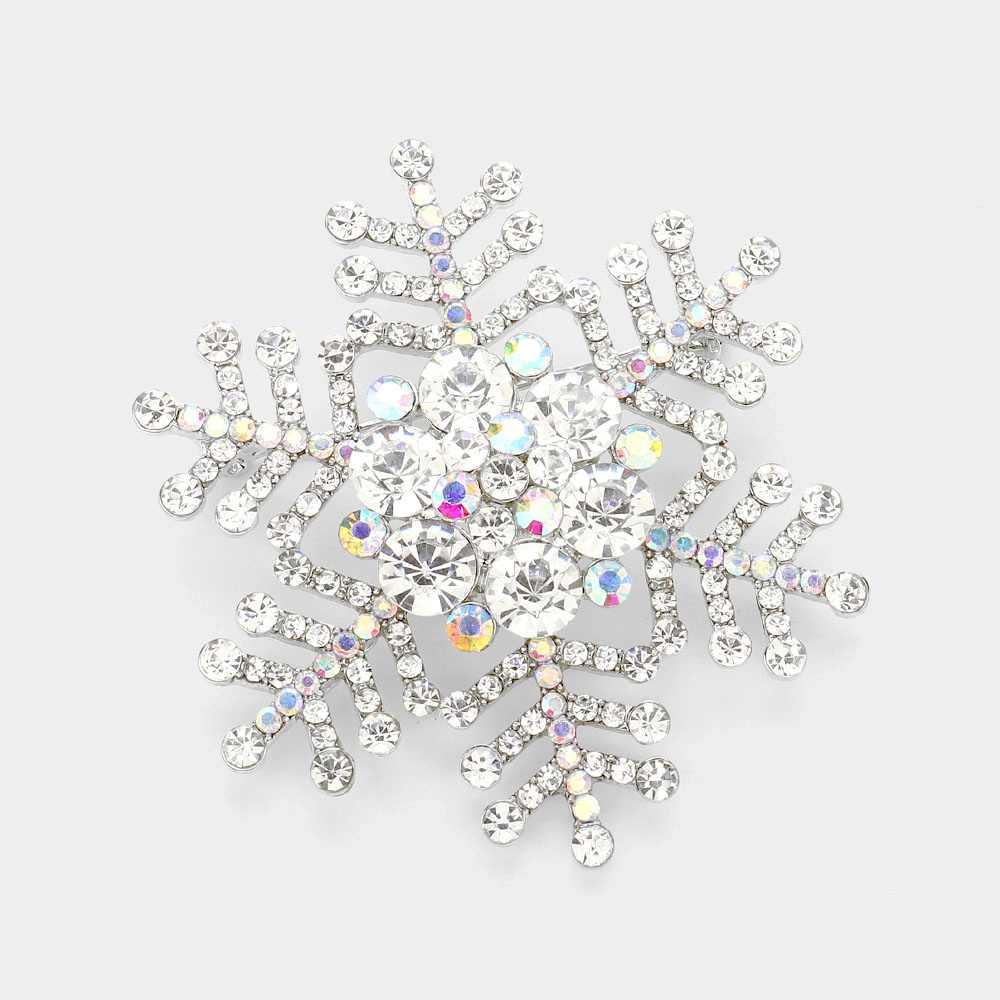 Crystal Pave Snowflake Pin Brooch Pendant
