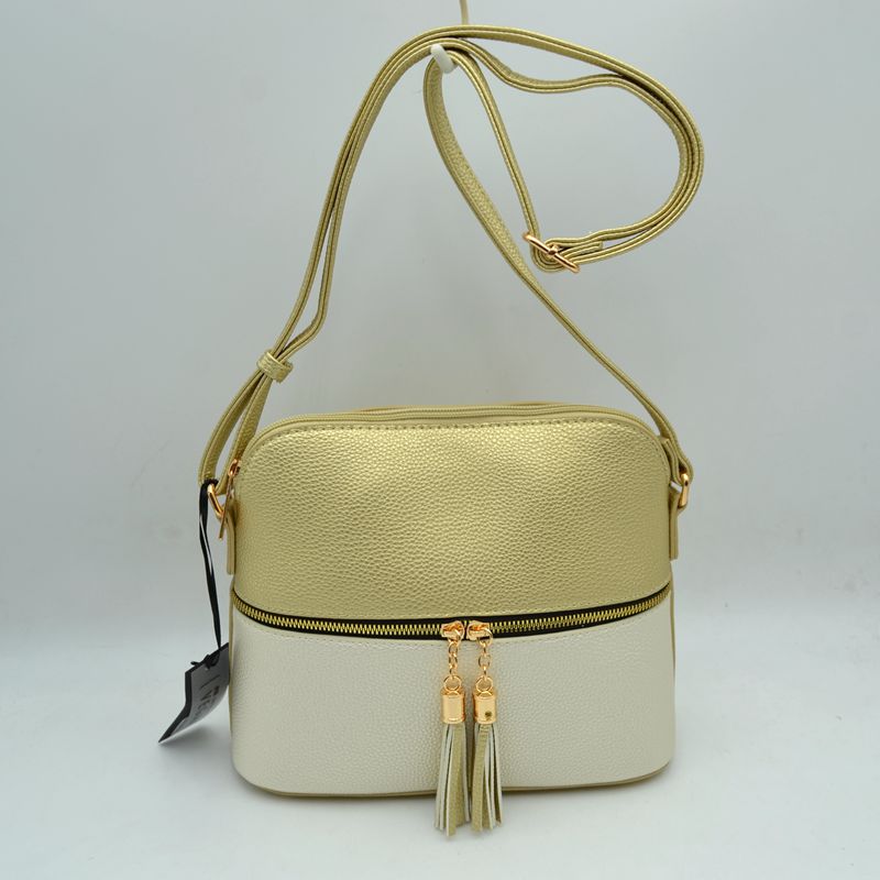 Crossbody Bag with Double Zipper Tassel Accent