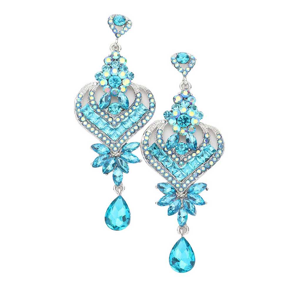Glass Crystal Heart Teardrop Evening Earrings