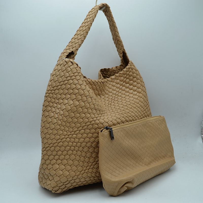 Woven Slouchy Shoulder Bag with Matching Zipper Pouch Set