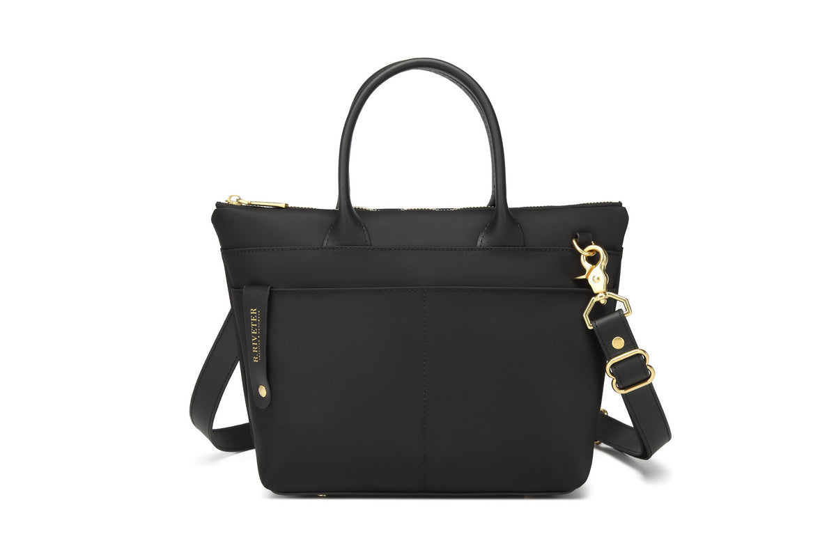 Dot Tote | Black Nylon + Black Leather