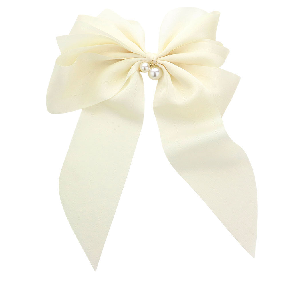 Oversized Pearl Dangle Pointed Bow Barrette