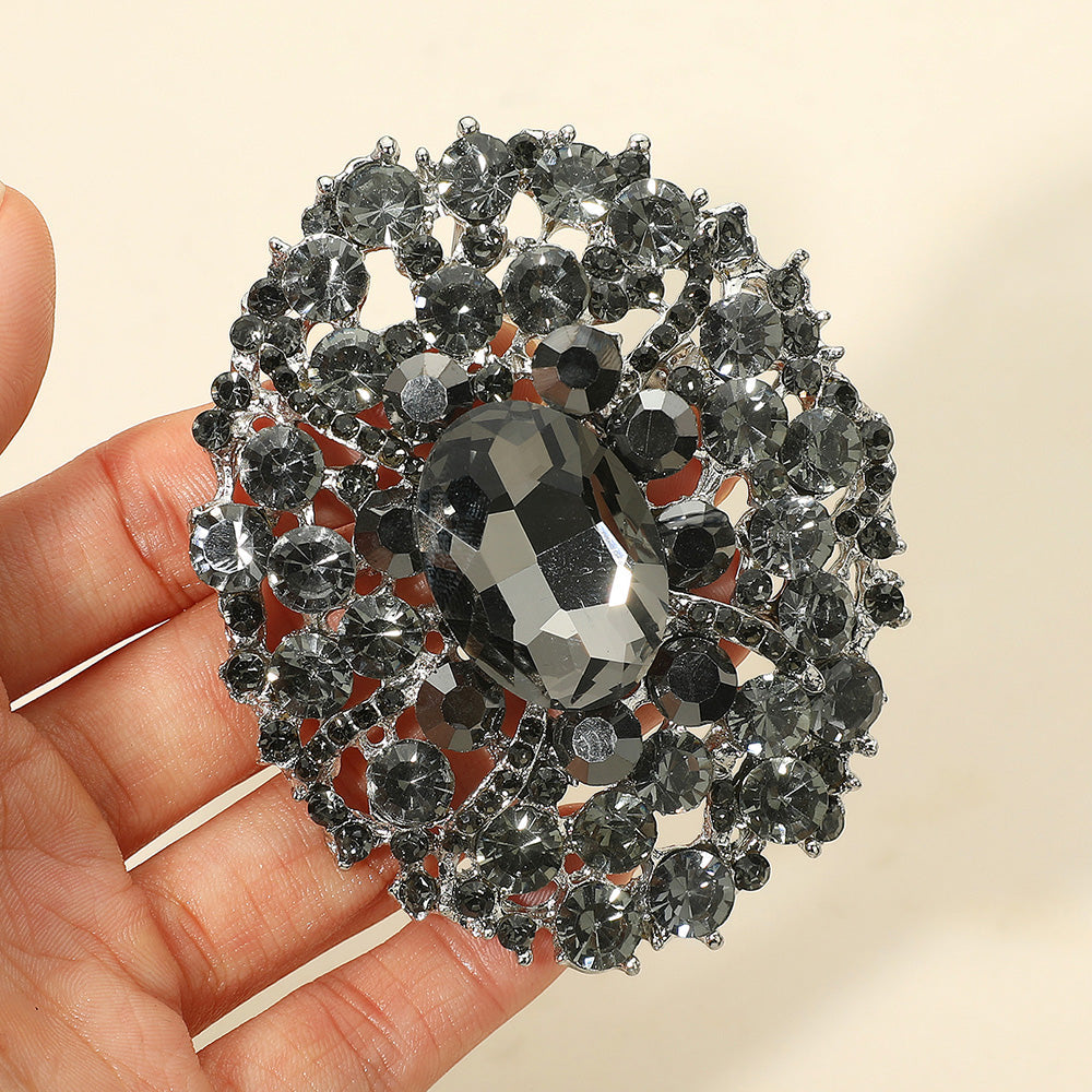 Oval Center Stone Accent Rhinestone Embellished Statement Pin Brooch