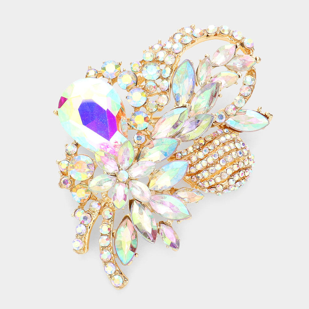 Women's Glass Crystal Bouquet Brooch Pendant