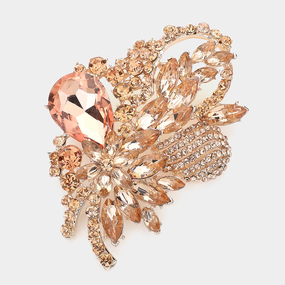 Women's Glass Crystal Bouquet Brooch Pendant