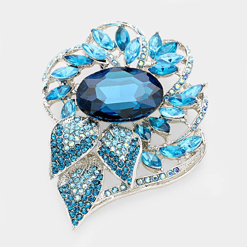 Glass Crystal Flower Stone Brooch / Pendant