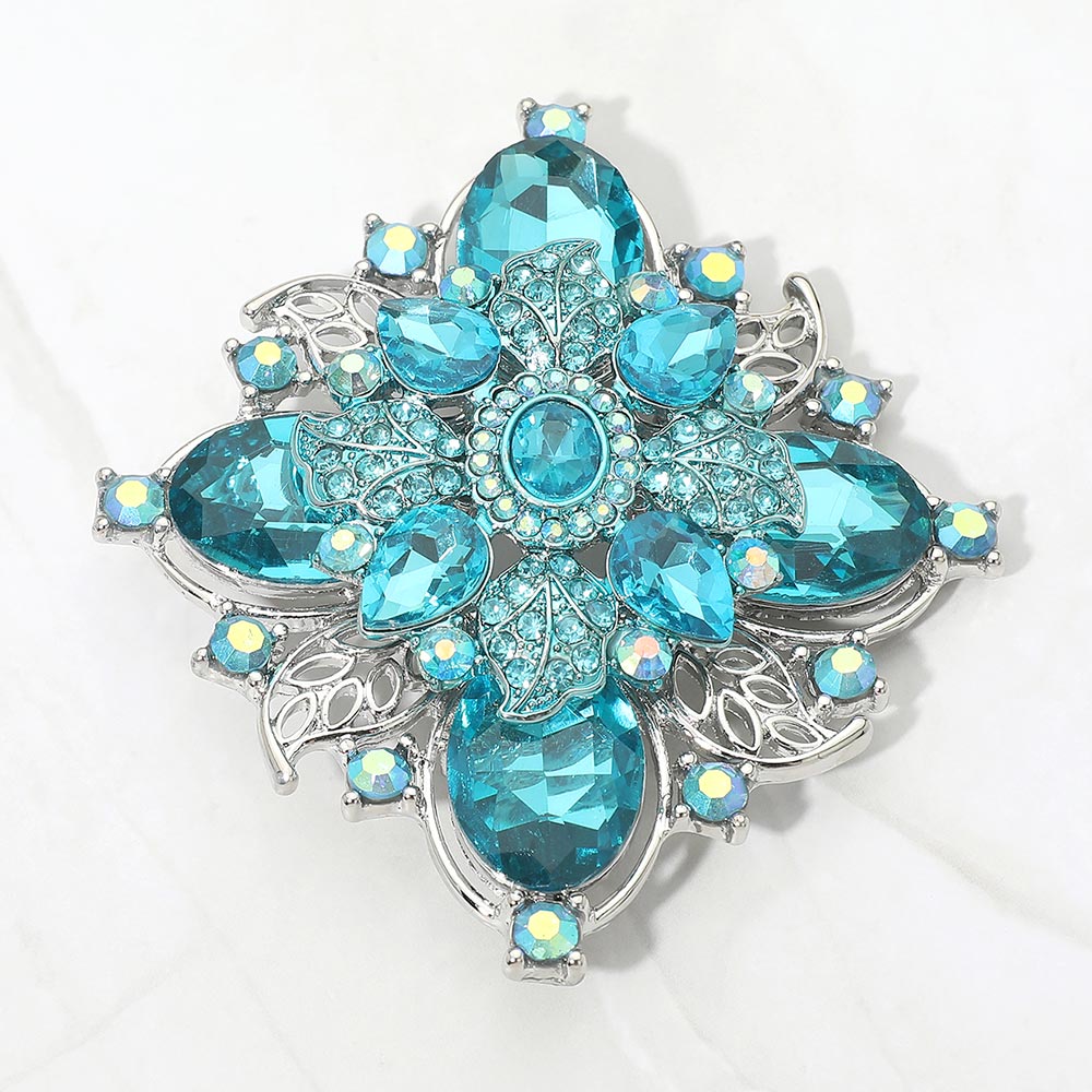 Bold Vintage Floral Rhinestone Pin Brooch