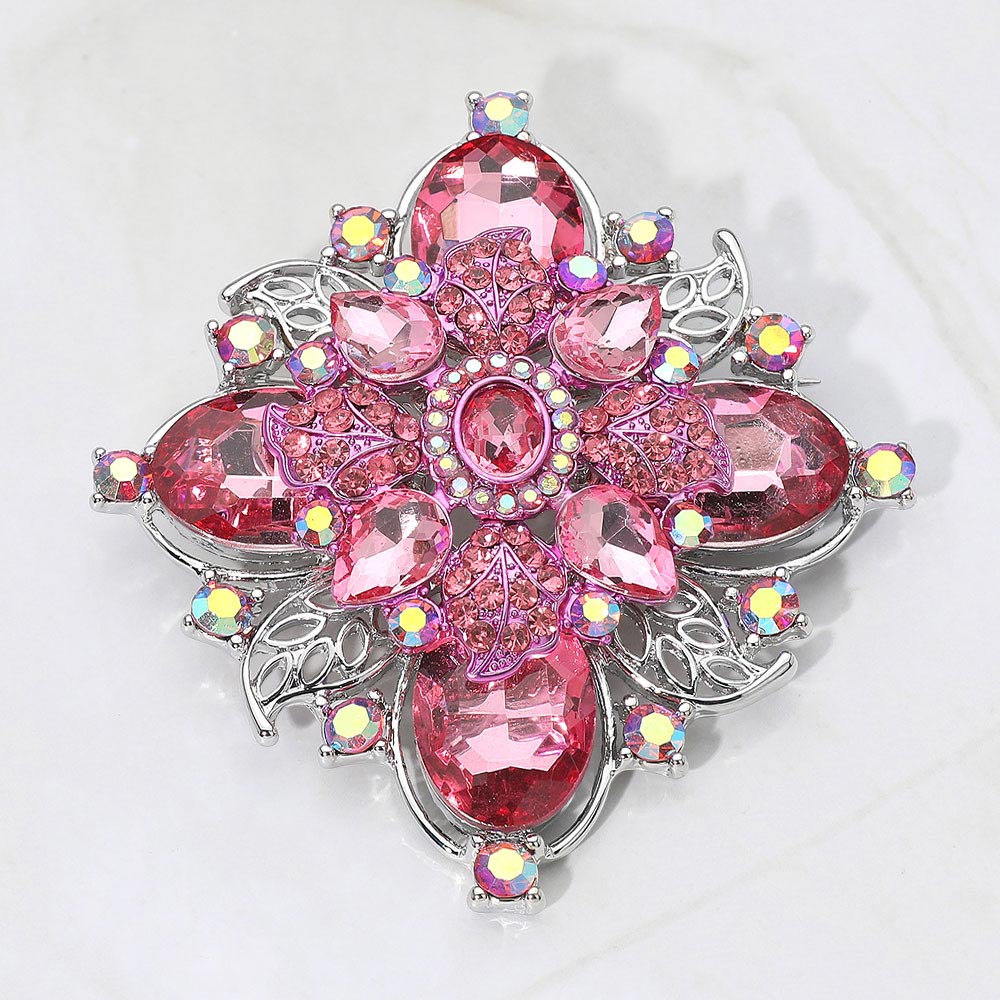Bold Vintage Floral Rhinestone Pin Brooch