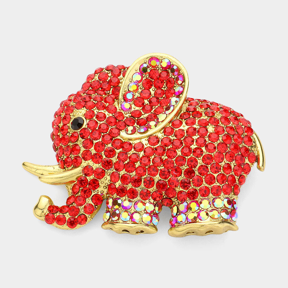 Rhinestone Pave Elephant Pin Brooch