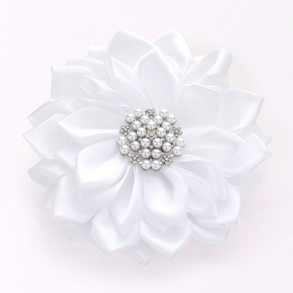 Pearl Pointed Flower Ribbon Brooch Hair Clip