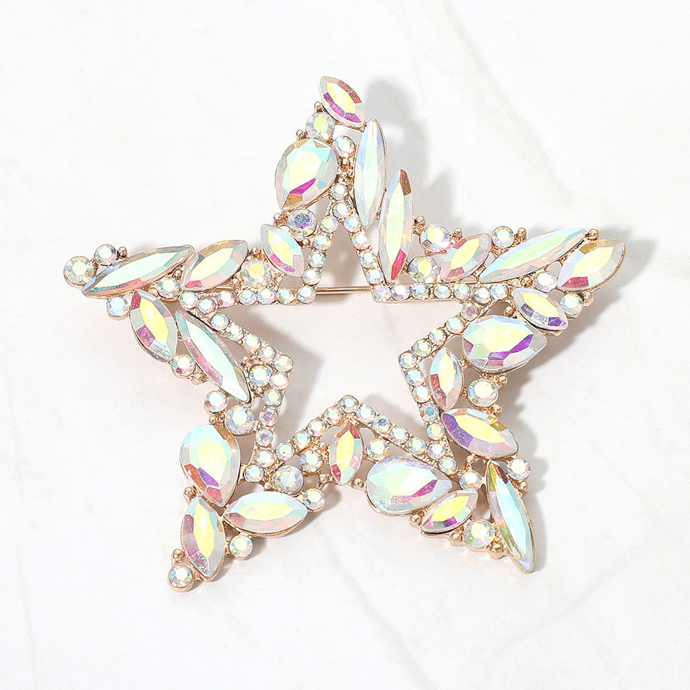 Marquise Stone Cluster Embellished Star Pin Brooch