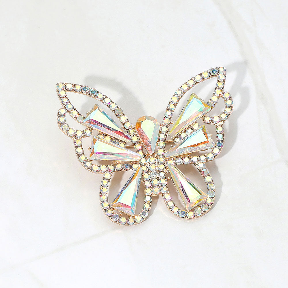 Stone Cluster Butterfly Pin Brooch