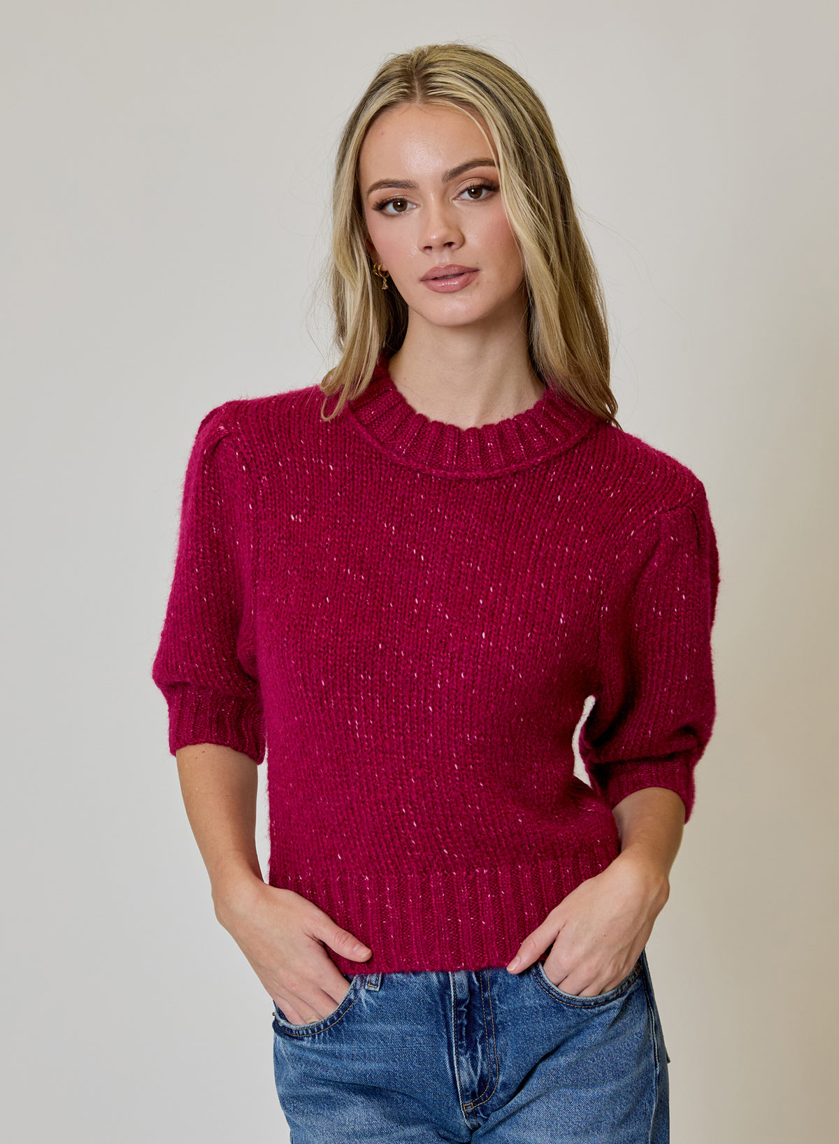 Short Sleeve Sweater in Cranberry Fizz