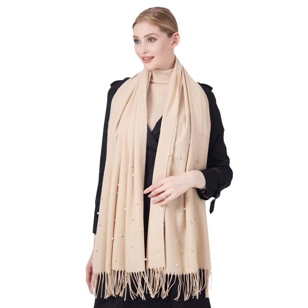 Pearl Embellished Solid Oblong Scarf
