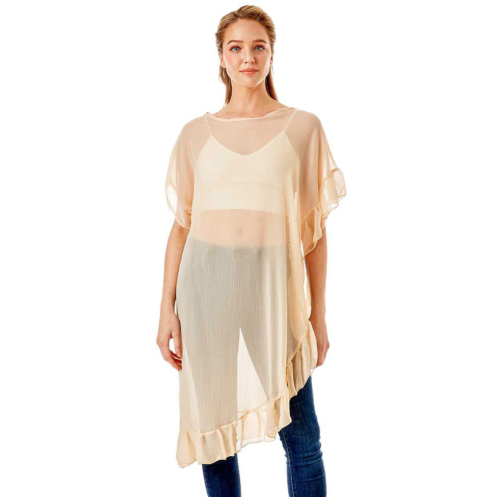 Solid Color Half Ruffled Cover Up Poncho