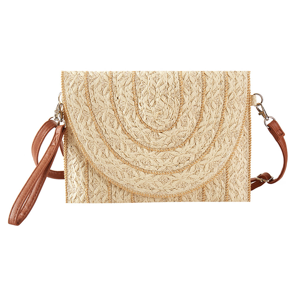Stitch Detailed Straw Crossbody Bag