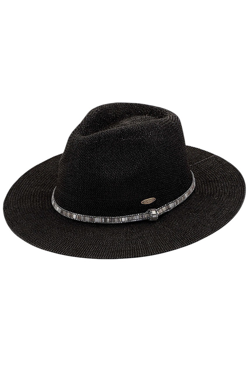 C.C Women's Multi Thread Rhinestone Trim Band Panama Hat