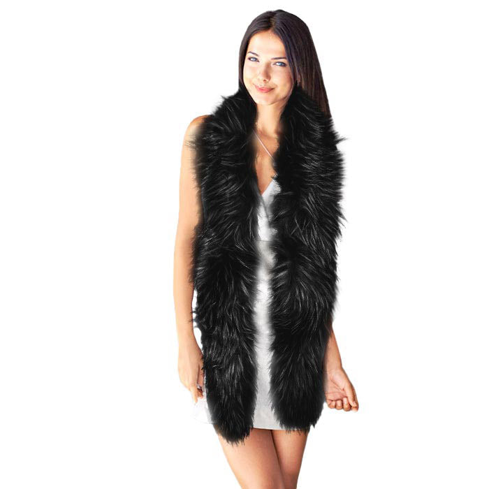 Long Faux Furry Layover Scarf