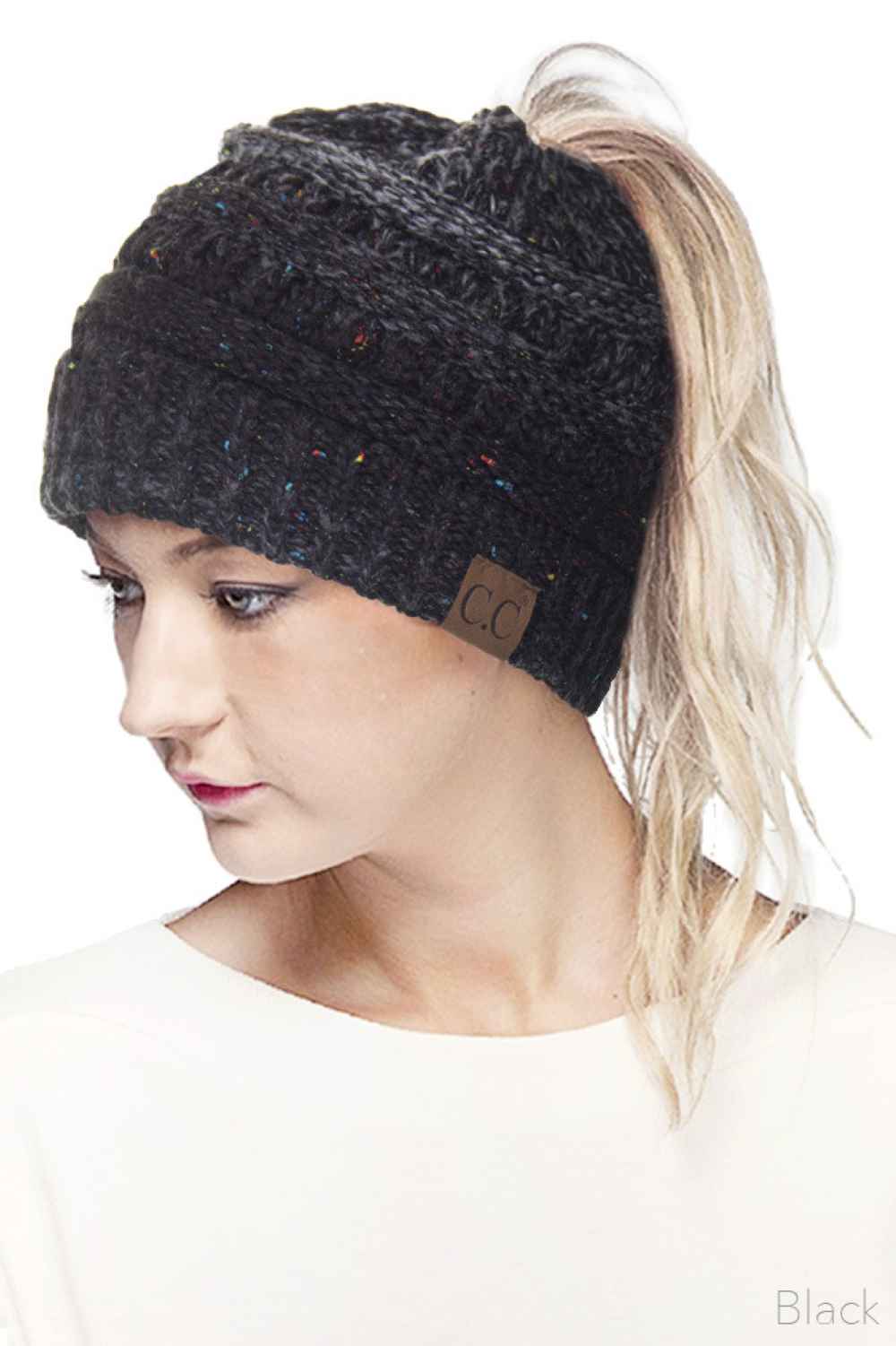 C.C Ombre Confetti Messy Bun Ponytail Beanie