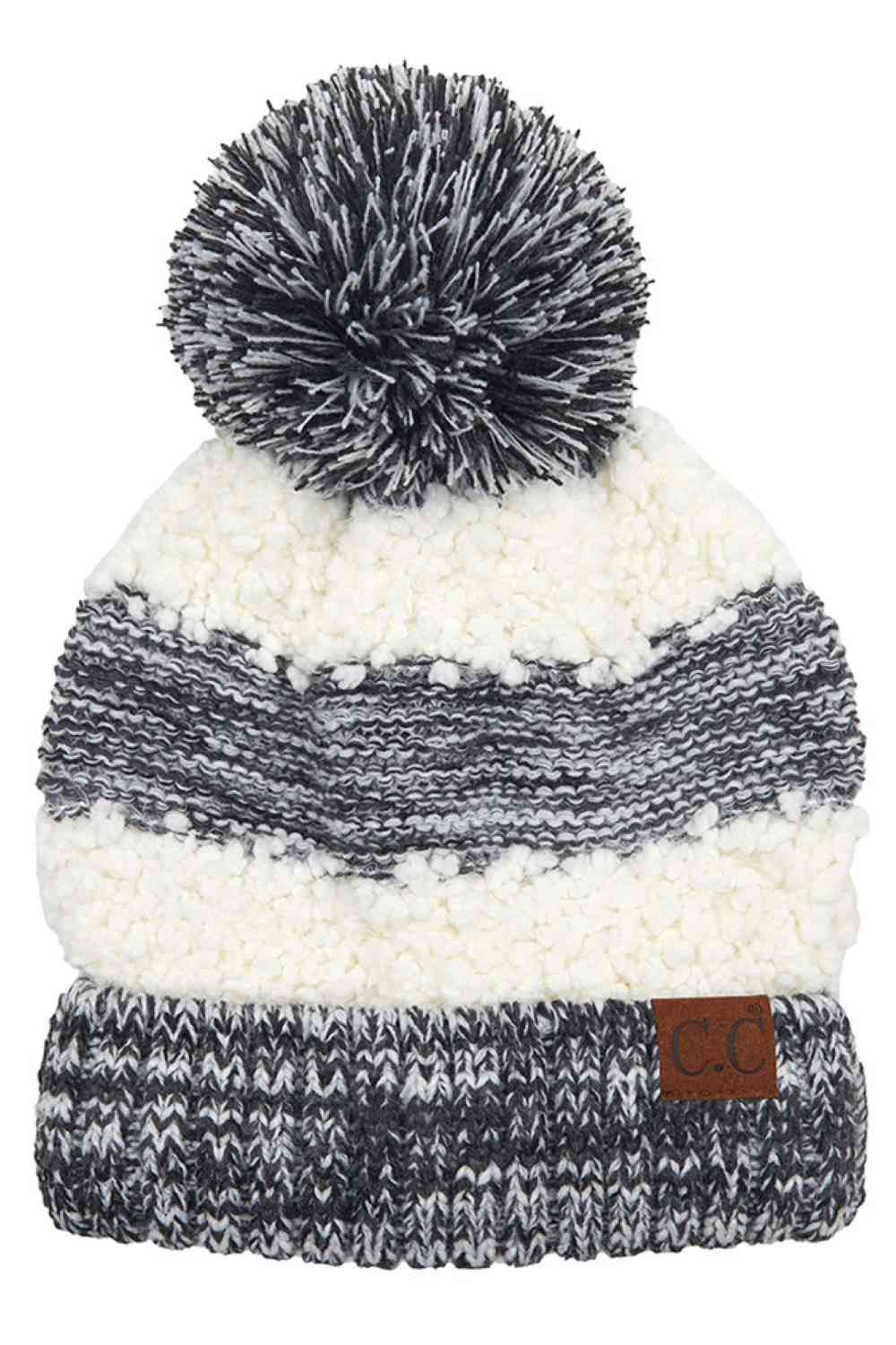 C.C Popcorn Yarn Heather Color Beanie Wth Pom