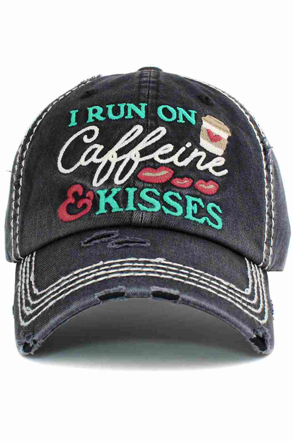 I RUN ON CAFFEINE VINTAGE DISTRESSED CAP