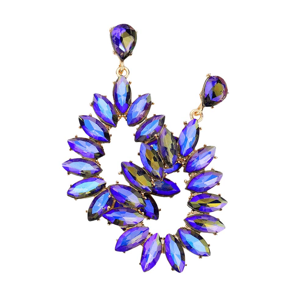 Marquise Stone Cluster Open Teardrop Dangle Evening Earring