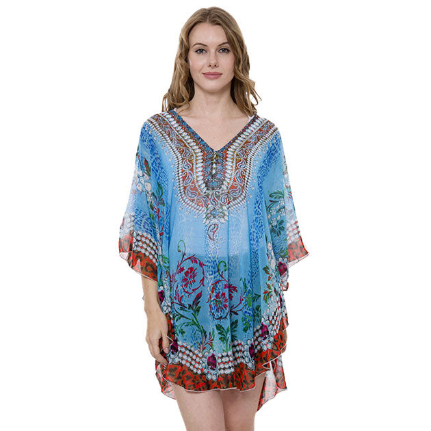 Mixed Print Cover Up Poncho