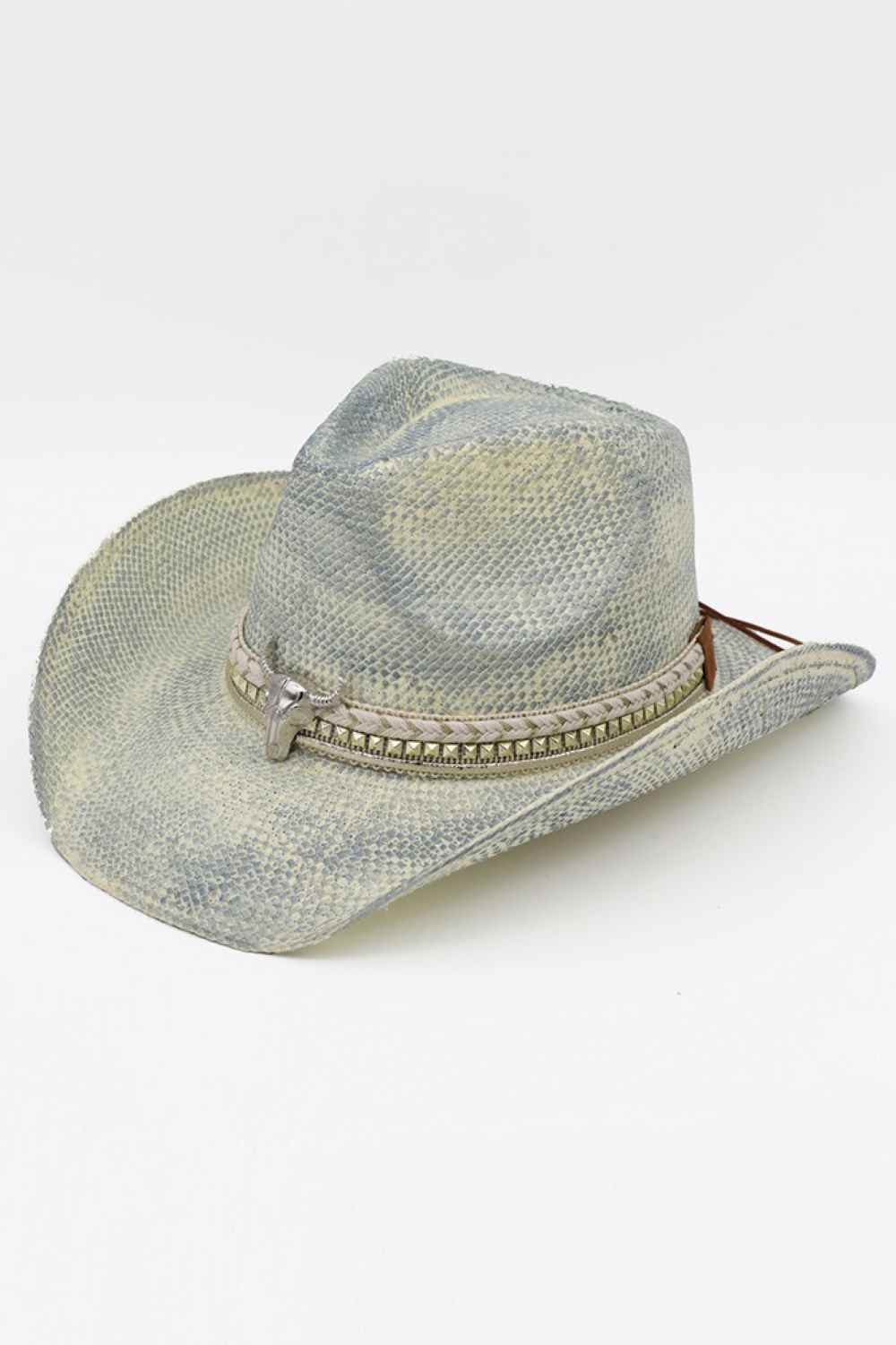 Silver bull Head and Multi Band Handmade Vintage Cowboy Hat