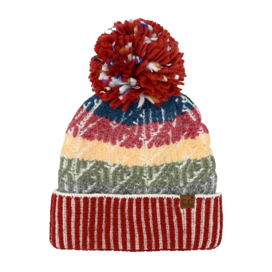 Cable Color Block Pom C.C Beanie