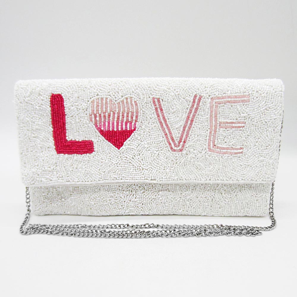 Love Message Seed Beaded Clutch / Crossbody Bag