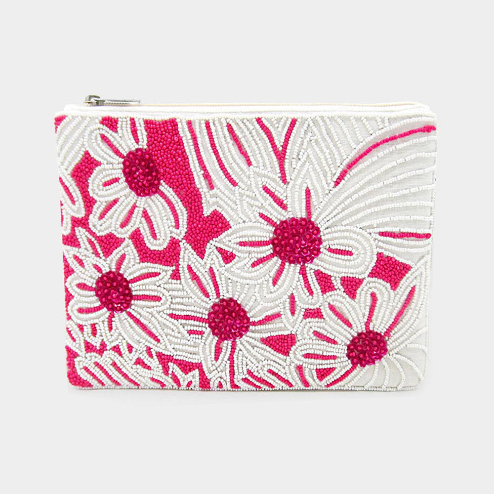 Seed Beaded Flower Clutch / Crossbody Bag