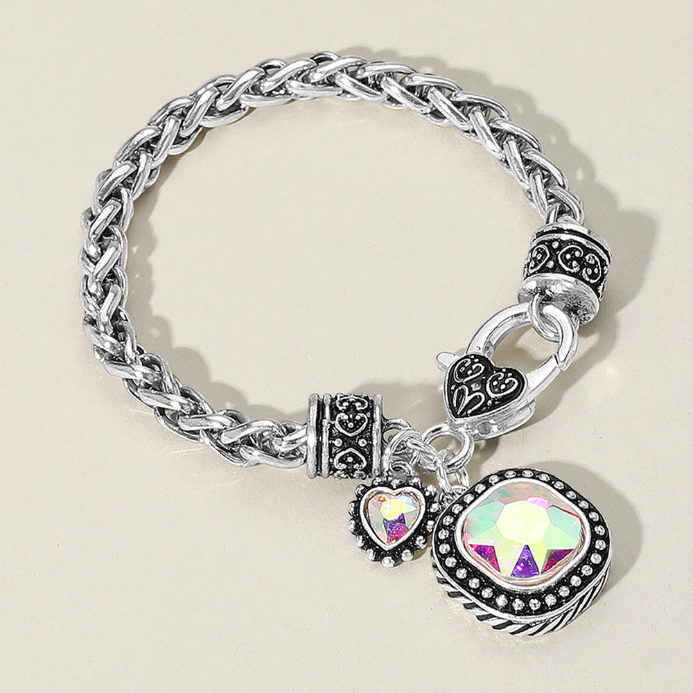 Square Heart Stone Charm Bracelet