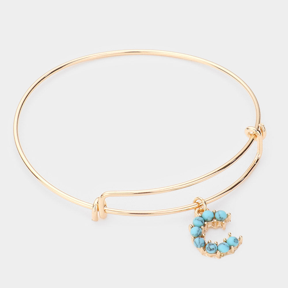 -C- Turquoise Embellished Initial Monogram Charm Bracelet
