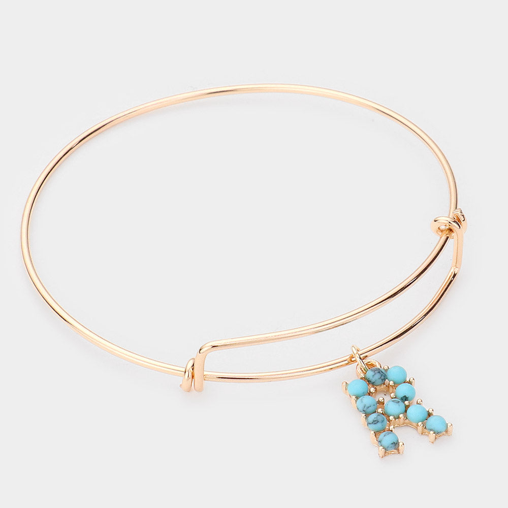 -R- Turquoise Embellished Initial Monogram Charm Bracelet
