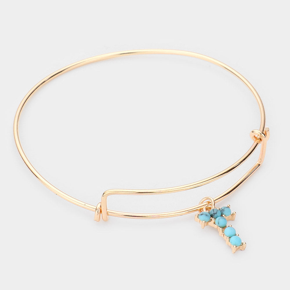 -T- Turquoise Embellished Initial Monogram Charm Bracelet