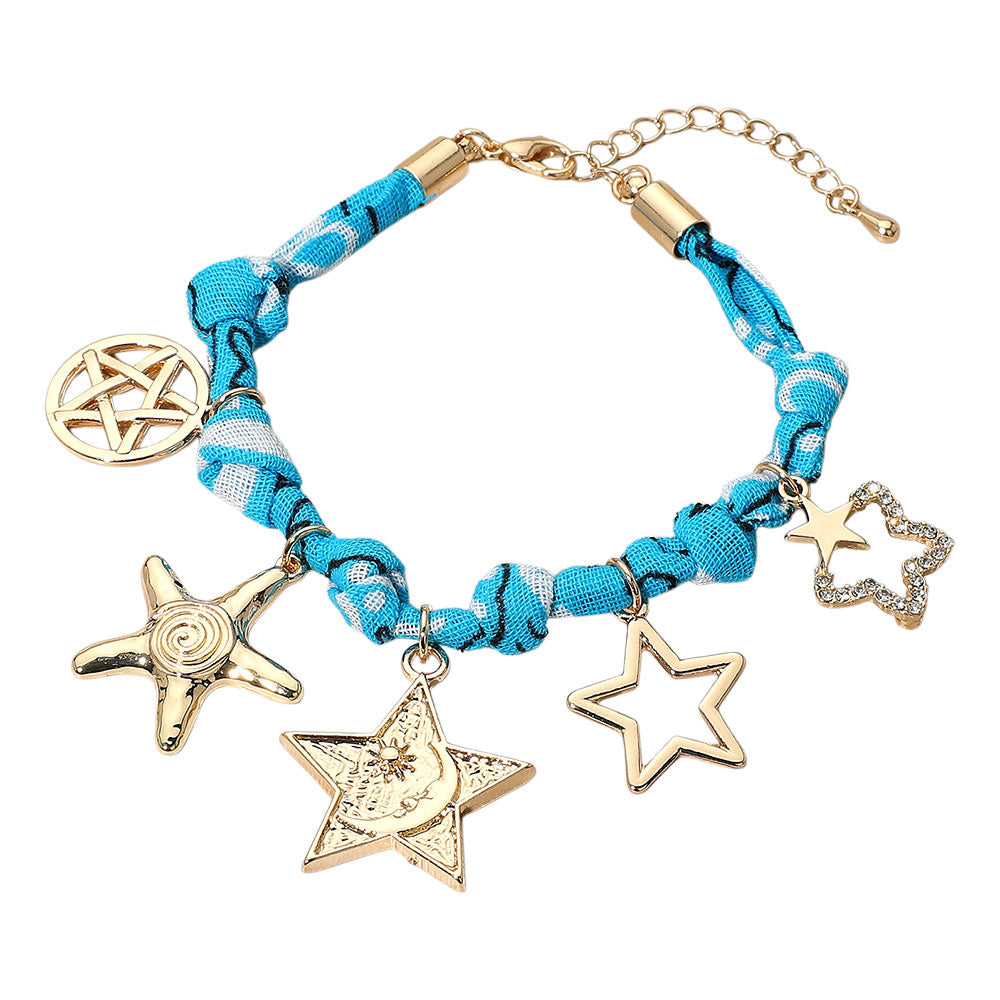 Star Charm Embellished Scarf Fabric Chain Bracelet