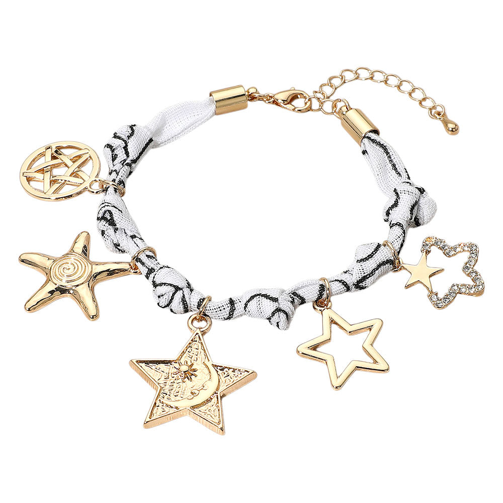Star Charm Embellished Scarf Fabric Chain Bracelet