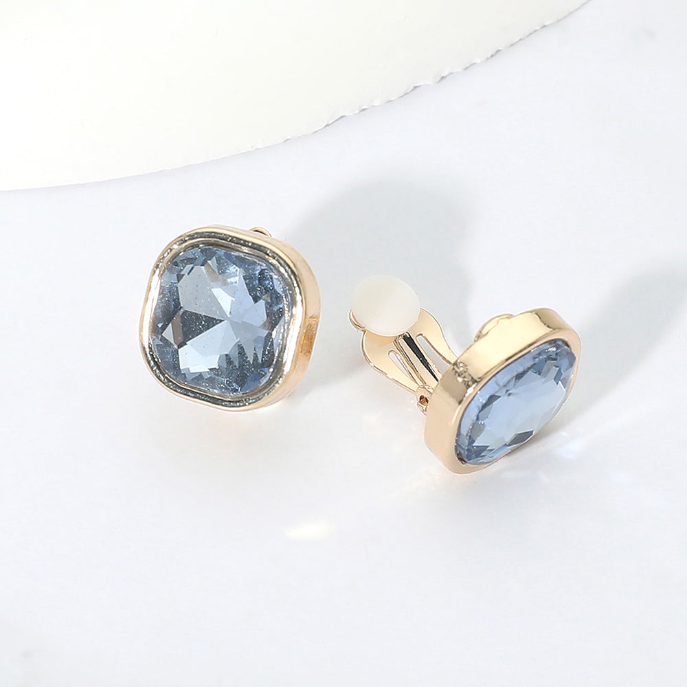 Square Cut Gem Evening Stud Clip On Earrings