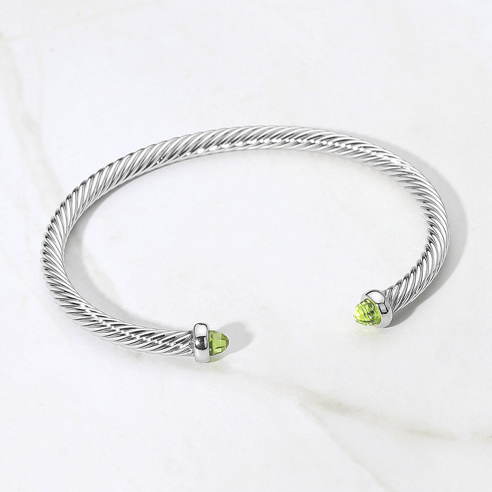 Stone Tip Twisted Cable Cuff Bracelet