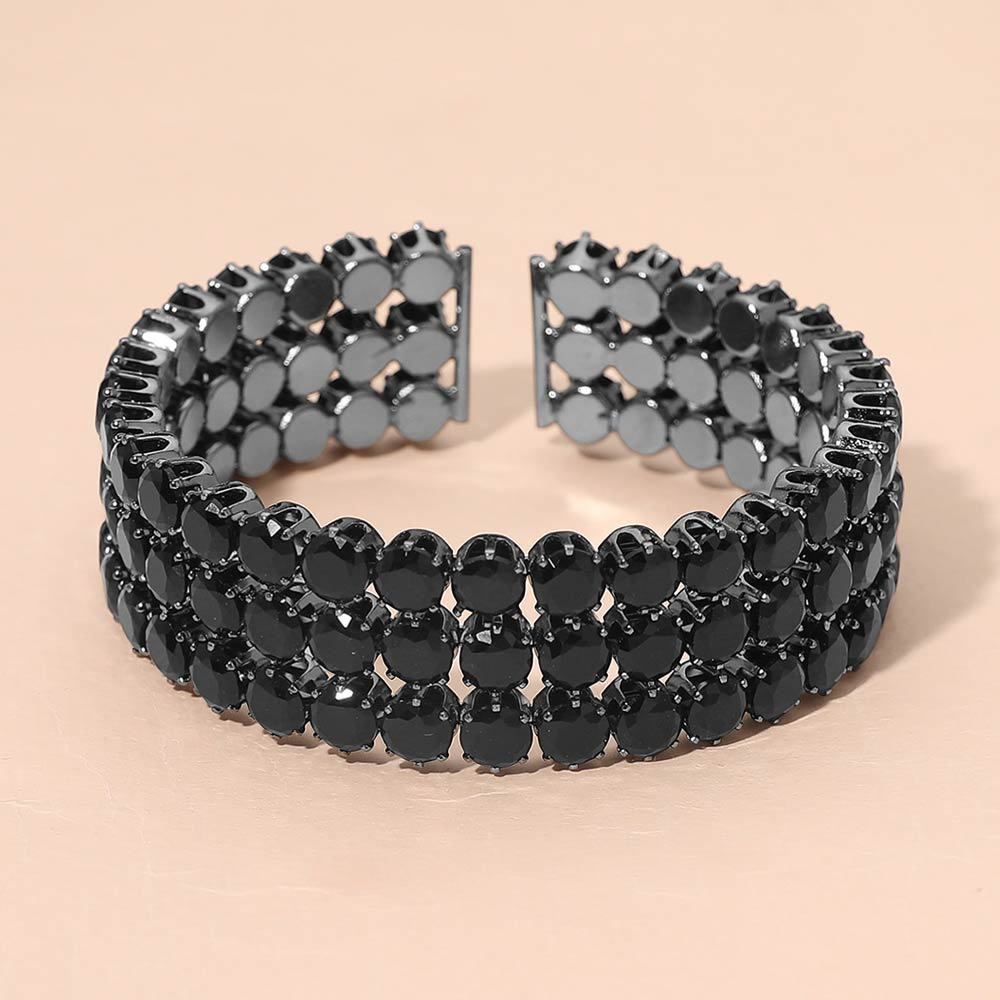 Triple Row Round Stone Cuff Bracelet