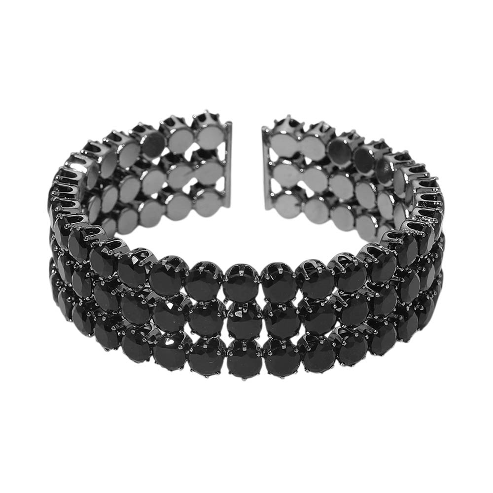 Triple Row Round Stone Cuff Bracelet