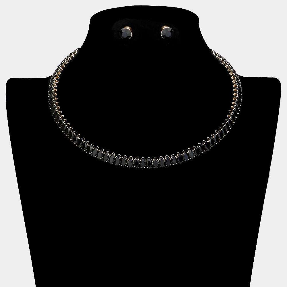 Marquise Stone Cluster Evening Choker Necklace