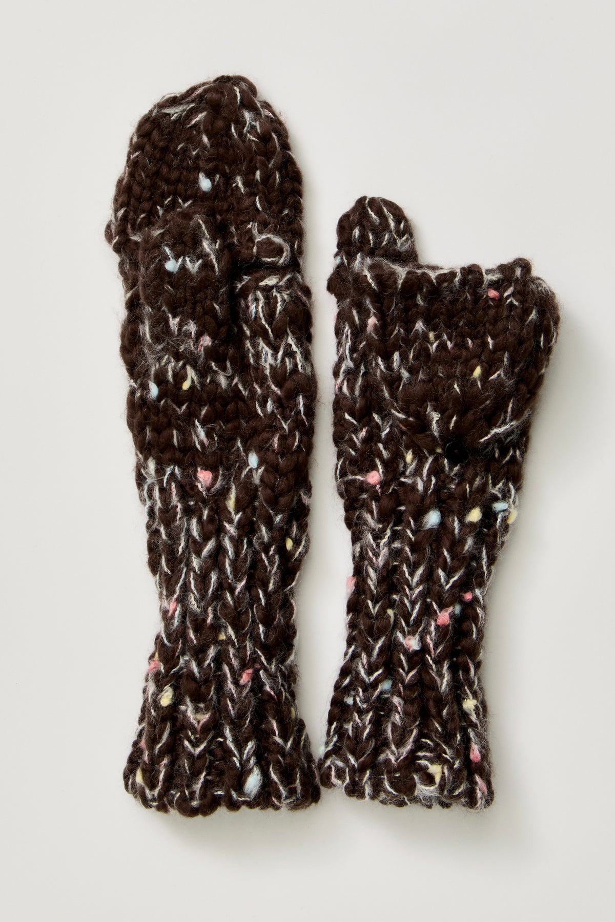 Free People Speckled Hat and Mitten Set in Chocolate