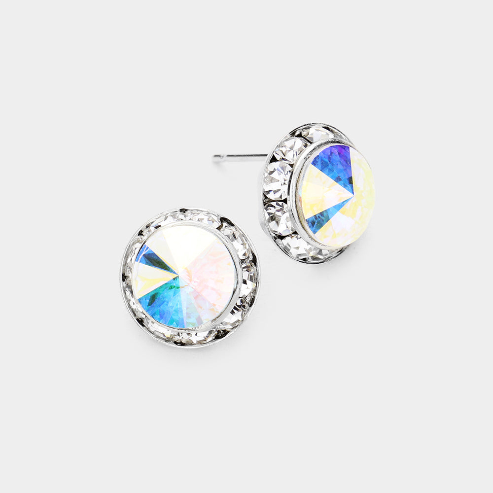 Women's Rivoli Cut Genuine Crystal Round Stud Earrings
