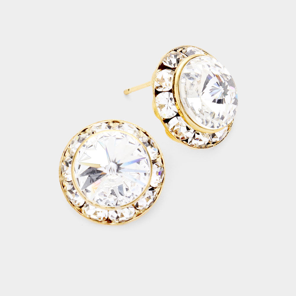 Women's Rivoli Cut Genuine Crystal Round Stud Earrings