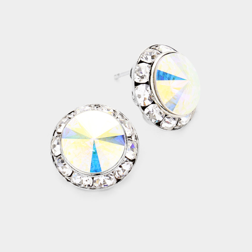 Women's Rivoli Cut Genuine Crystal Round Stud Earrings