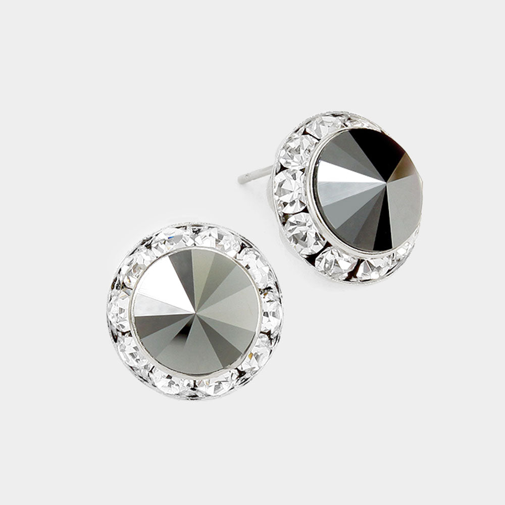 Women's Rivoli Cut Genuine Crystal Round Stud Earrings